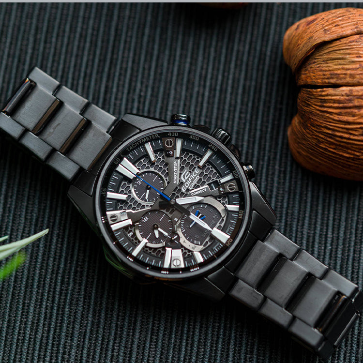 Men's CASIO Black quartz Watch 50mm Black Stainless Steel Case Strap Mens EQB-1200DC-1A