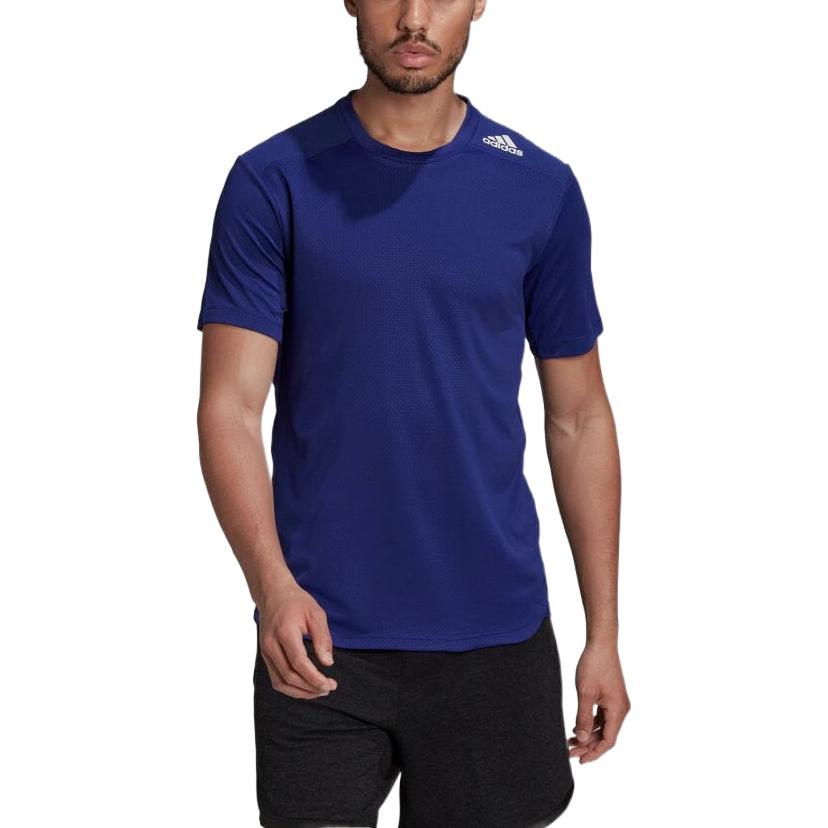 Men's adidas Logo Printing Round Neck Sports Gym Short Sleeve Blue T-Shirt HC4246