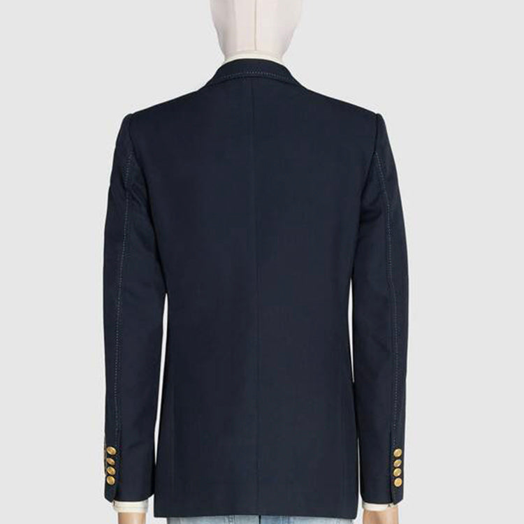 Gucci Label Decorated Wool Jacket For Men Navy 625827-ZAEA2-4240