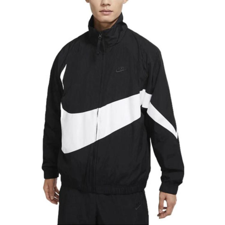 Men's Nike Large Logo Printing Zipper Casual Long Sleeves Jacket Autumn Black DV1363-010