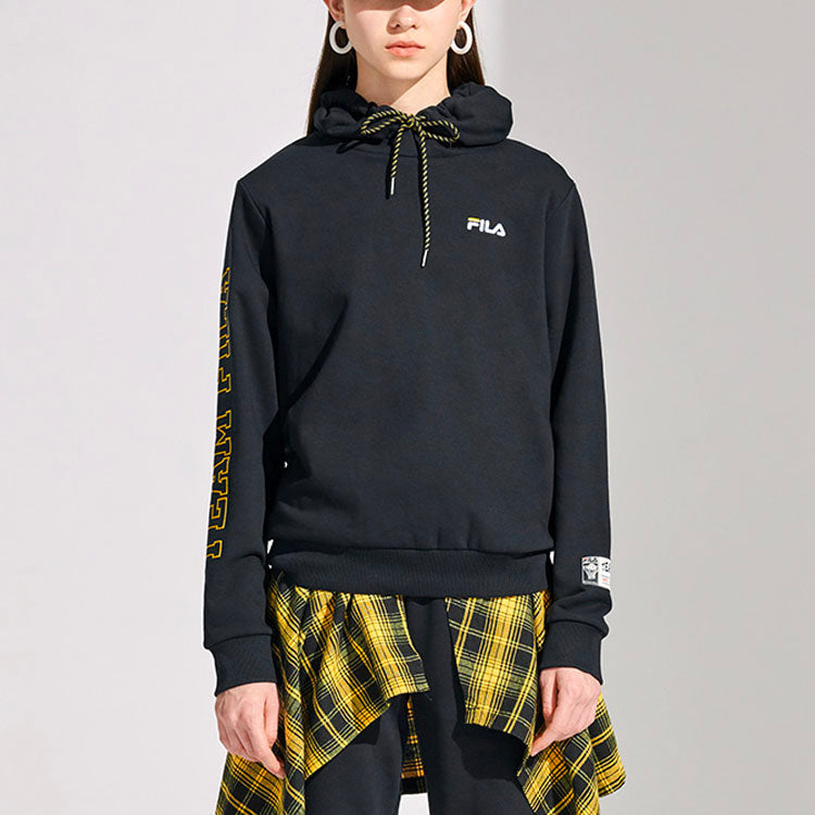 (WMNS) Fila FUSION Casual Printing hooded Pullover Knit Hoodie Black T11W115203F-BK