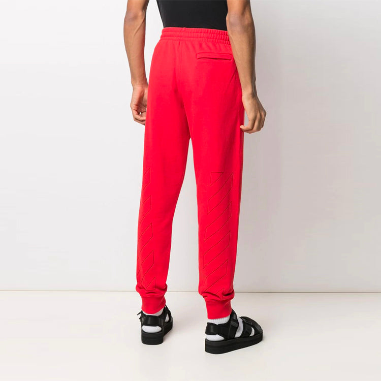 Off-White SS21 Logo Printing Sports Pants Red OMCH033R21FLE0022510