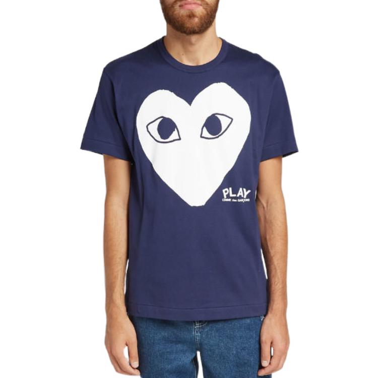 COMME des GARCONS PLAY White Heart Shape Logo Short Sleeve Tee 'Navy Blue' AZ-T180-051-1