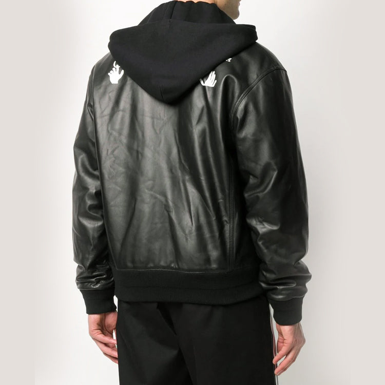 Off-White Logo Print Leather Bomber Jacket OMJA034E20LEA0011001