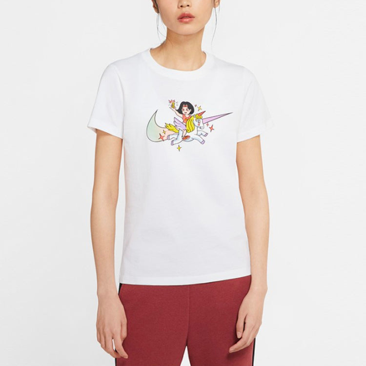 (WMNS) Nike Cartoon Logo Knit Short Sleeve 'White' CW6758-100