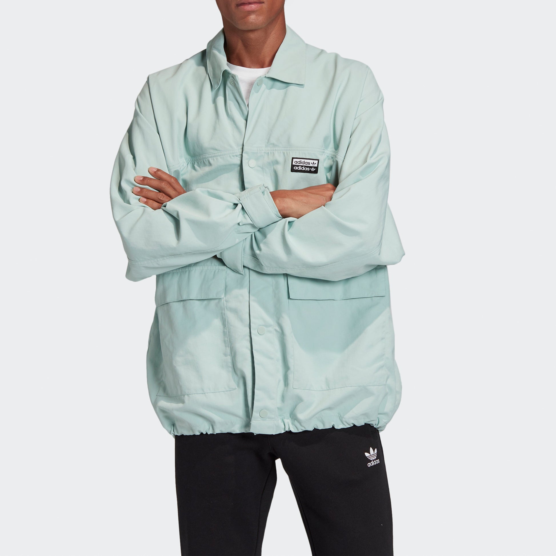 adidas originals Solid Color Cargo Pocket Sports Jacket Light Green FM2247
