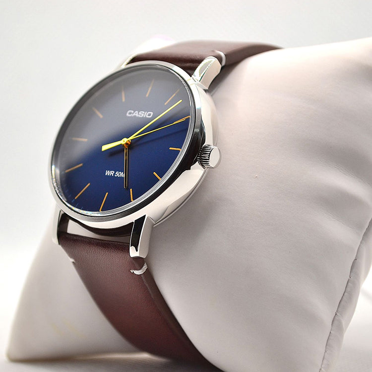 Men's CASIO Business Retro Classic Large waterproof quartz Watch Strap Brown Mens Blue Analog MTP-E171L-2EVDF