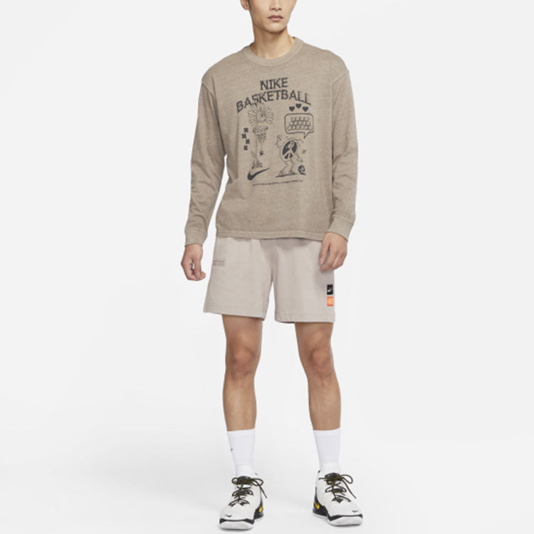 Men's Nike Printing Loose Sports Long Sleeves Brown T-Shirt DN3045-102