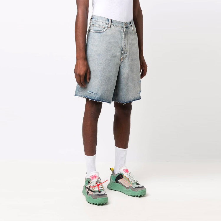 Off-White SS21 Cotton Denim Shorts Loose Fit Blue OMYC009F21DEN0024101