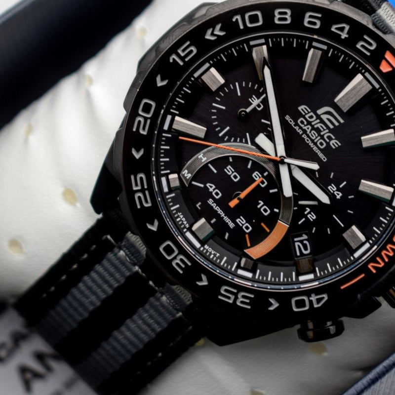 Men's CASIO EDIFICE Series Nylon Sports Watch Outdoor Mens Black Analog EFS-S550BL-1AV