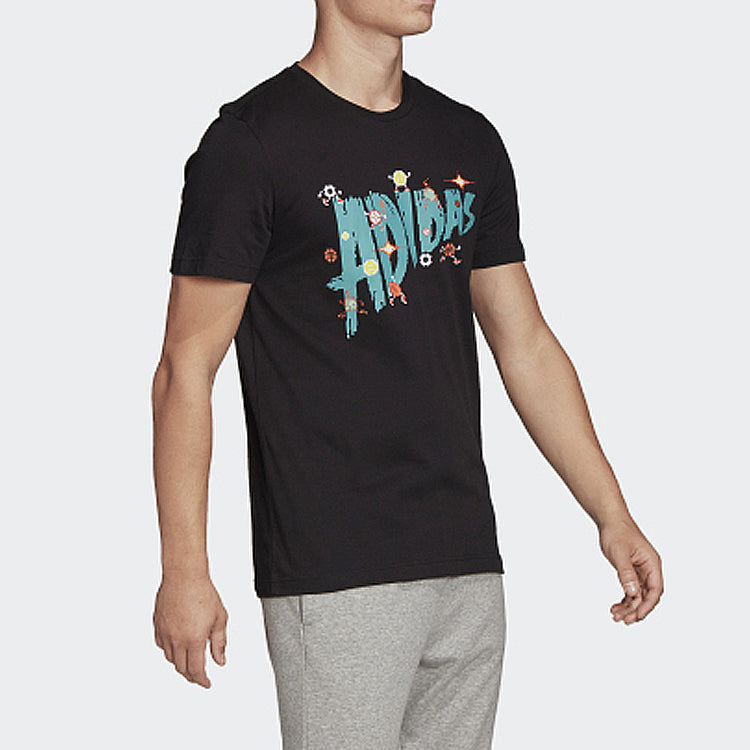 adidas Sports Stylish 8-bit Lineage Short Sleeve 'Black Teal' FN1744