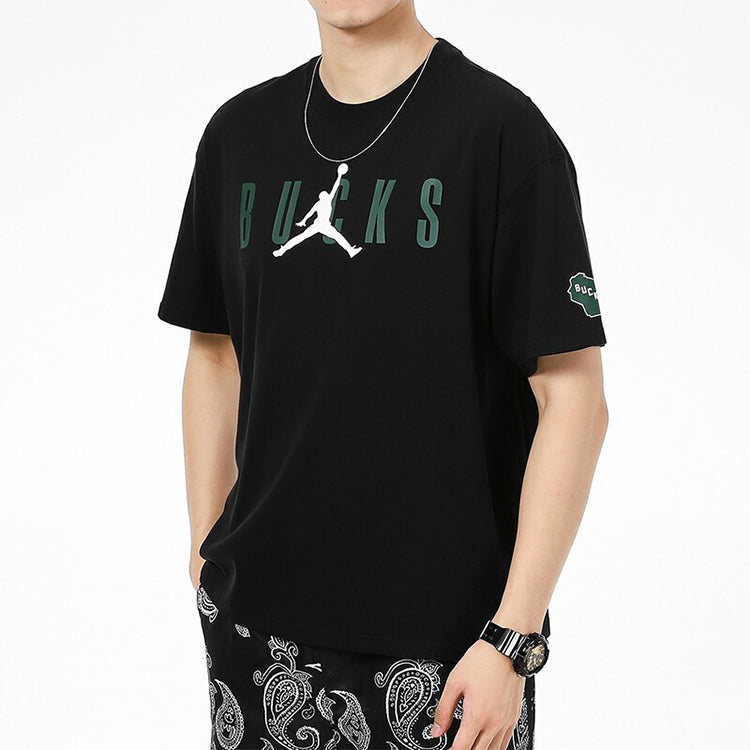 Air Jordan Milwaukee Bucks Basketball Sports Printing Round Neck Short Sleeve Black DA6515-010