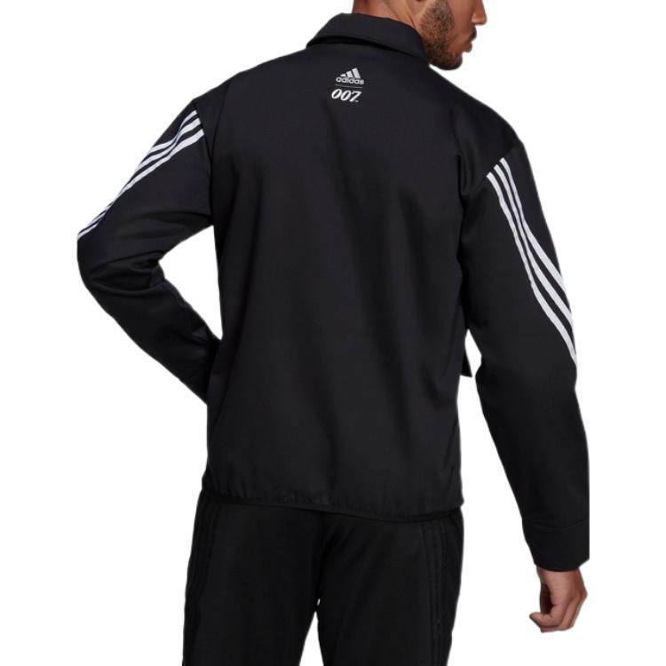 Men's adidas Stripe Printing Logo Zipper Lapel Long Sleeves Jacket Black GN6807