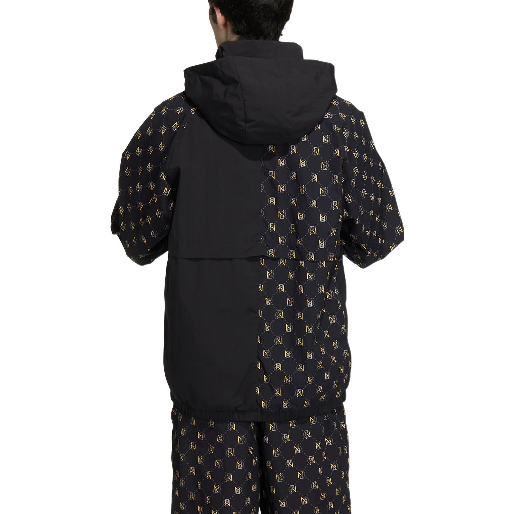 Men's adidas neo Monogram Wb 2 Full Print Pattern Zipper Stand Collar Jacket Black HM2038