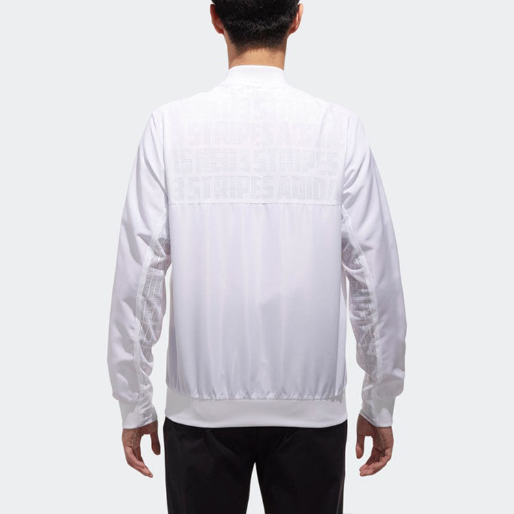 adidas neo Solid Color Casual Zipper aviator Jacket White DN7379