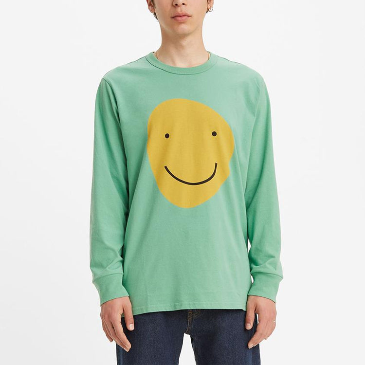 Men's Levis Logo Alphabet Printing Loose Round Neck Long Sleeves Green T-Shirt 29495-0022