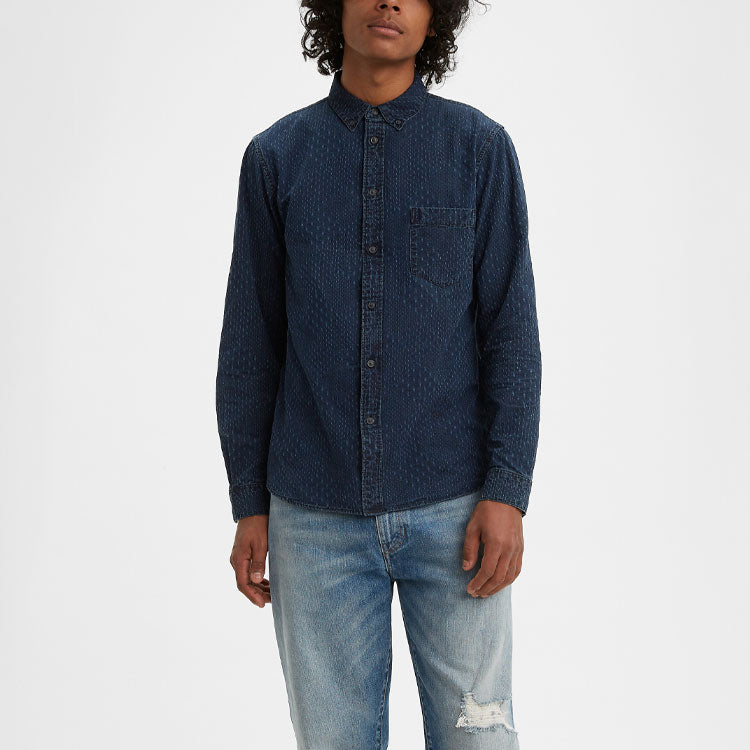 Men's Levis Cotton lapel Long Sleeves Shirt Blue 26454-0079