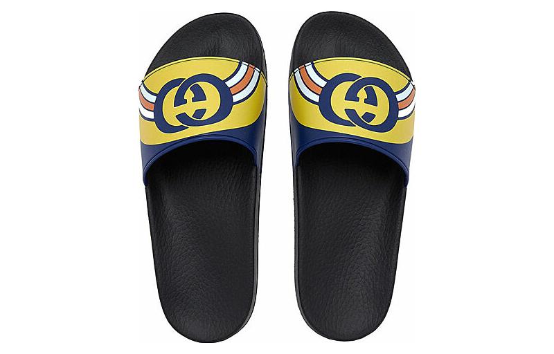 Gucci Pursuit Logo Slides 'Gold Navy' 548703-JDB00-4736