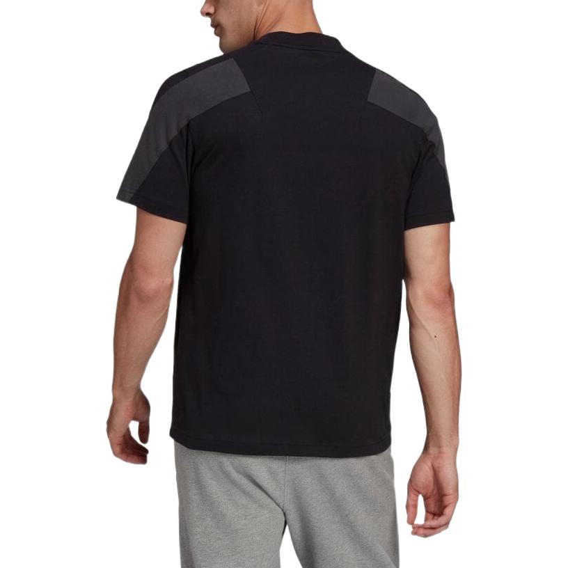 Men's adidas Splicing Round Neck Casual Short Sleeve Black T-Shirt HA6471