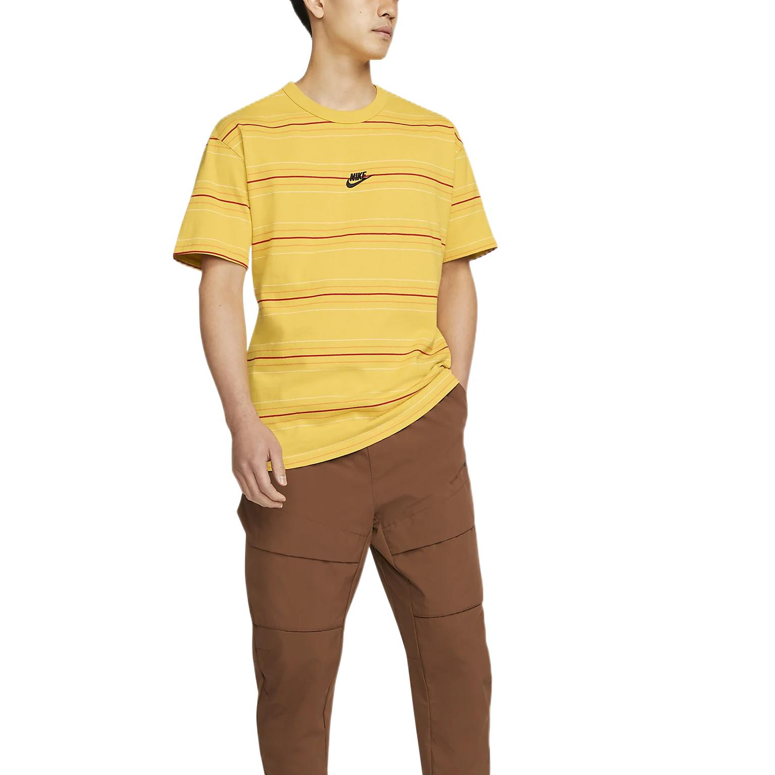 Men's Nike Logo Micro Mark Stripe Round Neck Short Sleeve Yellow T-Shirt DQ1117-709