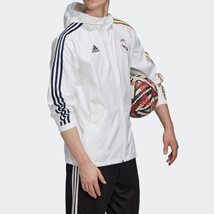 adidas Real Windbreakr Silk Screen Real Madrid Soccer/Football Sports Jacket White GE1996