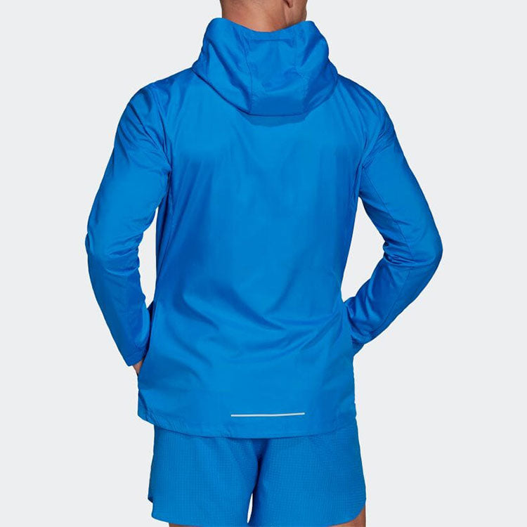 Men's adidas Logo Printing Solid Color Casual Hooded Jacket Japanese Version Blue HB7426