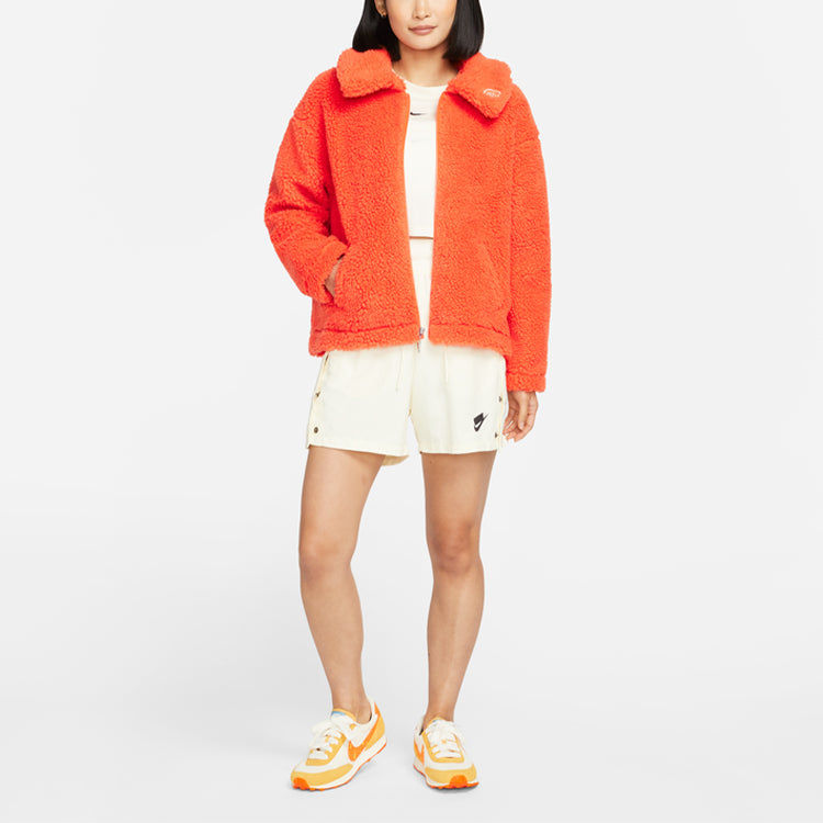 (WMNS) Nike CNY New Year's Edition Lamb's Wool Solid Color Lapel Jacket Orange DQ5366-817
