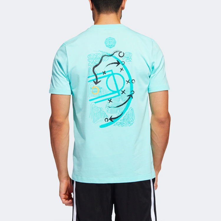 Men's adidas Rose 3 King Tee Basketball Tactical Board Pattern Printing Sports Short Sleeve Blue T-Shirt HI1489