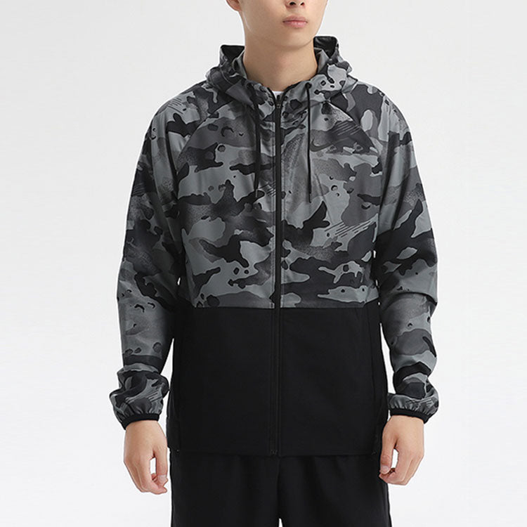 Men's Nike Camouflage Athleisure Casual Sports Hooded Jacket Black CU4043-010