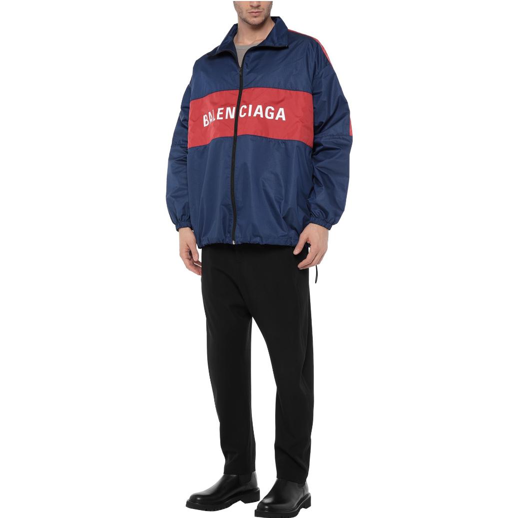 Balenciaga Logo Zip Up Jacket 'Blue Red' 561466TYD338065