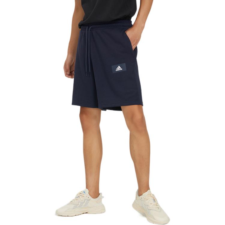 Men's adidas Logo Printing Pattern Lacing Elastic Waistband Straight Shorts Black HZ7031