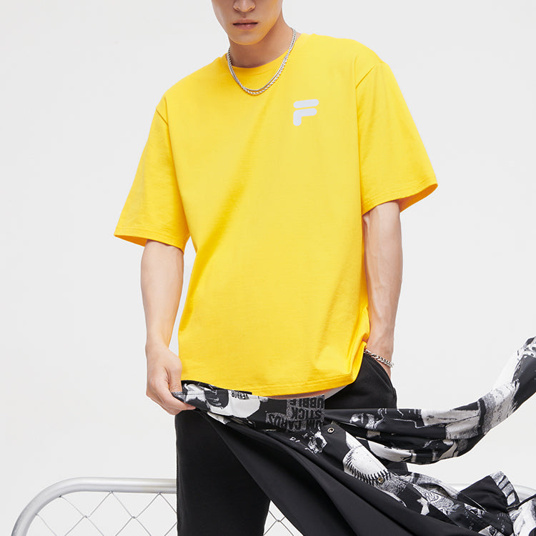 FILA FUSION Logo Printing Solid Color Loose Sports Short Sleeve Unisex Yellow T11U126110A-YE