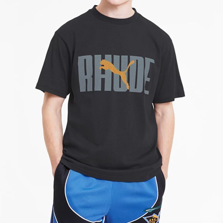 PUMA x RHUDE Crossover Chest logo Printing Short Sleeve Black 596757-51