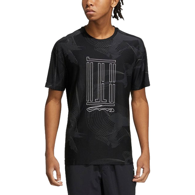 adidas Wj Aop Tee Pattern Printing Sports Training Casual Short Sleeve Black HE5140