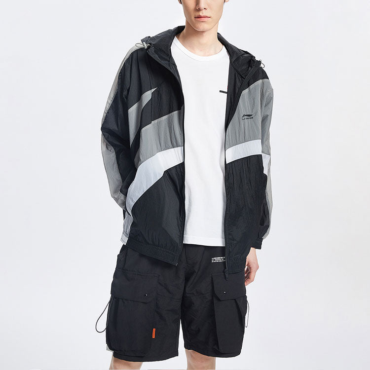 Li-Ning Logo Sports Windbreaker 'Black Grey' AFDR153-4