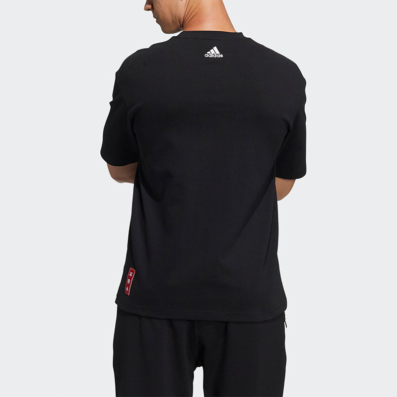 adidas CNY GFX T Subject Pattern Training Sports Short Sleeve Black GQ0888
