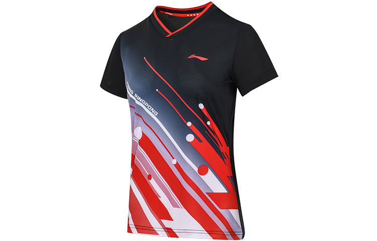 (WMNS) Li-Ning Table Tennis Series Casual Sports tournament Quick Dry Short Sleeve 'Black' AAYS018-1