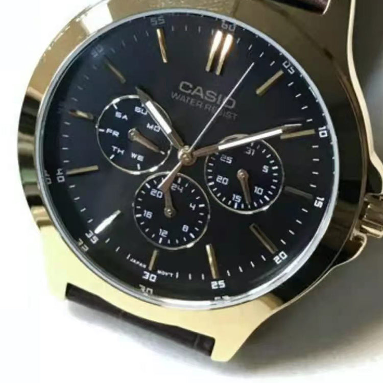 Casio Dress Classic Minimalistic Stainless Steel Analog Watch 'Black Metallic Gold' MTP-V300GL-1A