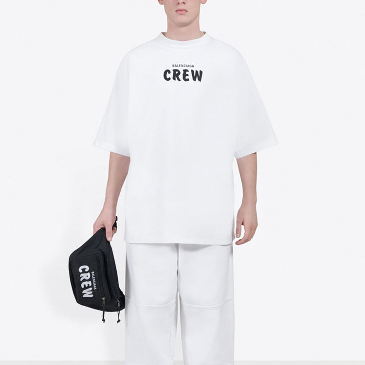 Men's Balenciaga Crew Alphabet Printing Short Sleeve White 620969TIV749040