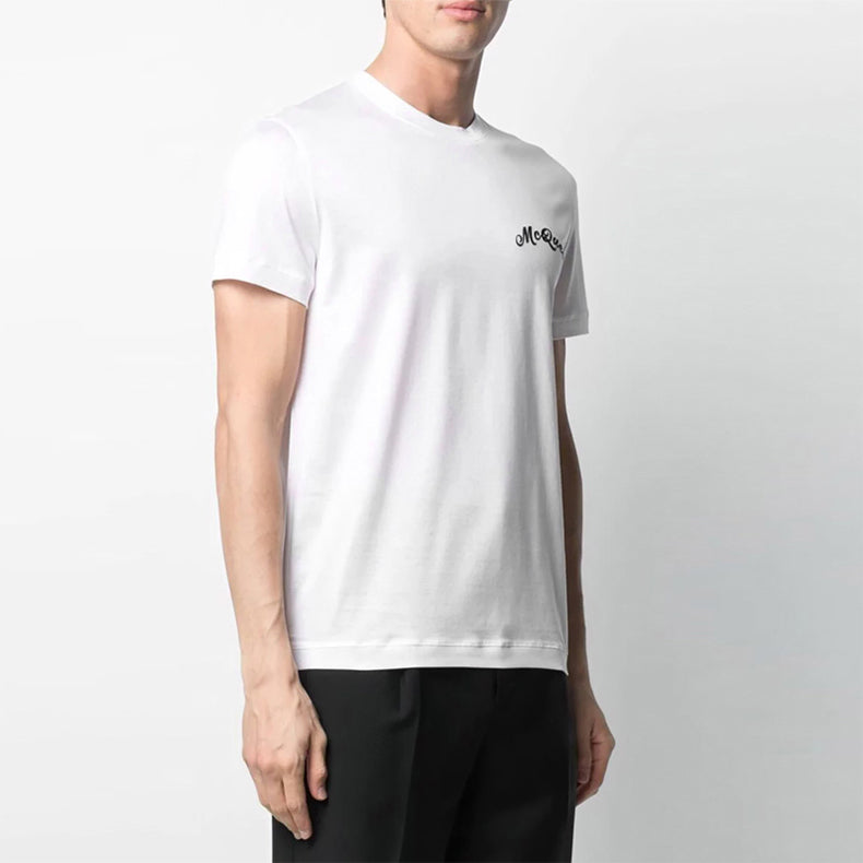Men's Alexander McQueen SS21 Logo Micro Mark Embroidered Casual Short Sleeve White 624180-QRX01-9000