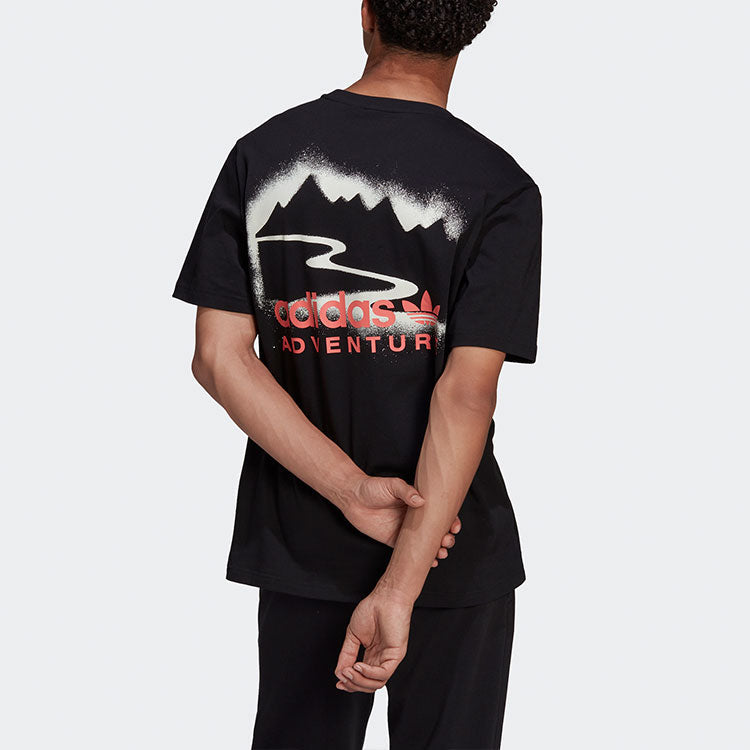 Men's adidas originals Mtn Spr Tee Alphabet Logo Printing Sports Round Neck Short Sleeve Black T-Shirt HF4775