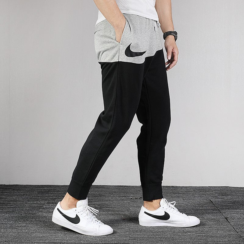 Men's Nike Large Logo Splicing Knit Casual Sports Pants/Trousers/Joggers autumn Black Gray Colorblock BV5298-064