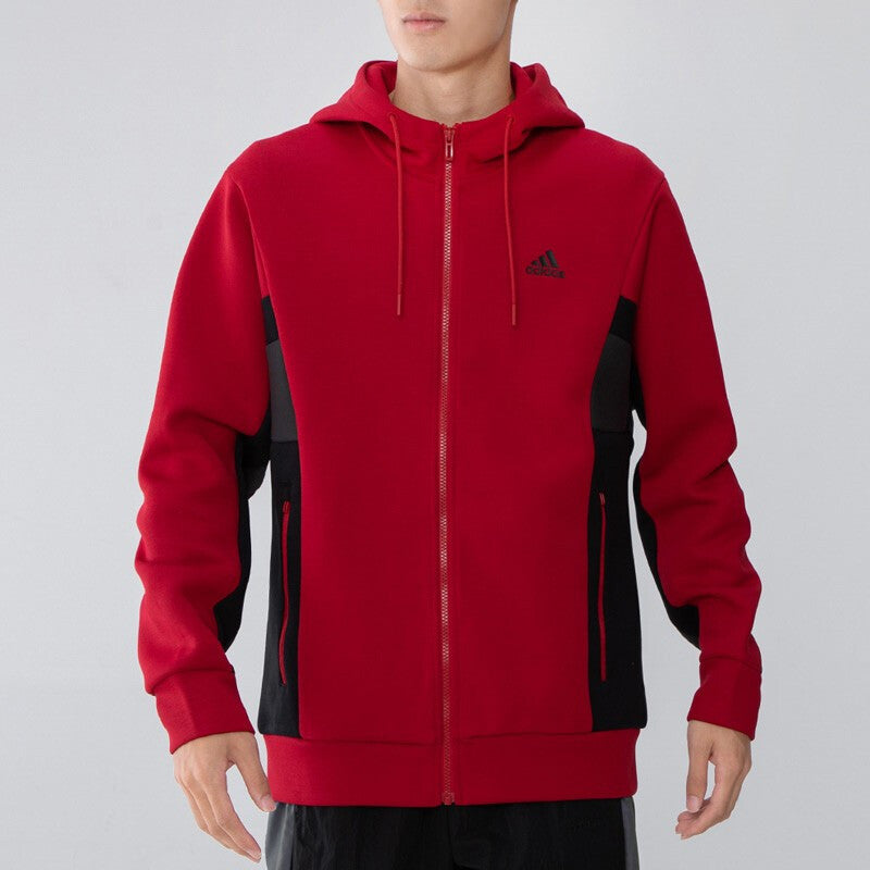 adidas St Kn Spcr Jkt Contrasting Colors Pocket Knit Sports hooded Logo Jacket Red H39240