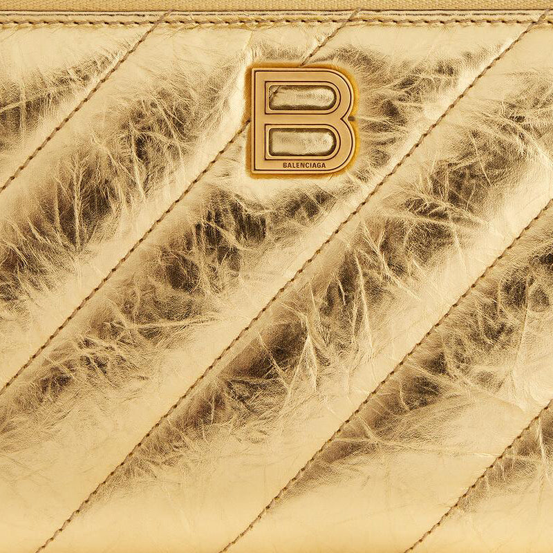 (WMNS) Balenciaga Crush Continental Wallet Metallized Quilted 'Gold' 7664472AAYO8004