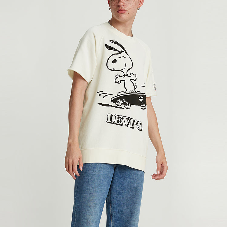 Men's Levis  Peanuts Crossover Cartoon Printing Round Neck Short Sleeve White 85882-0002