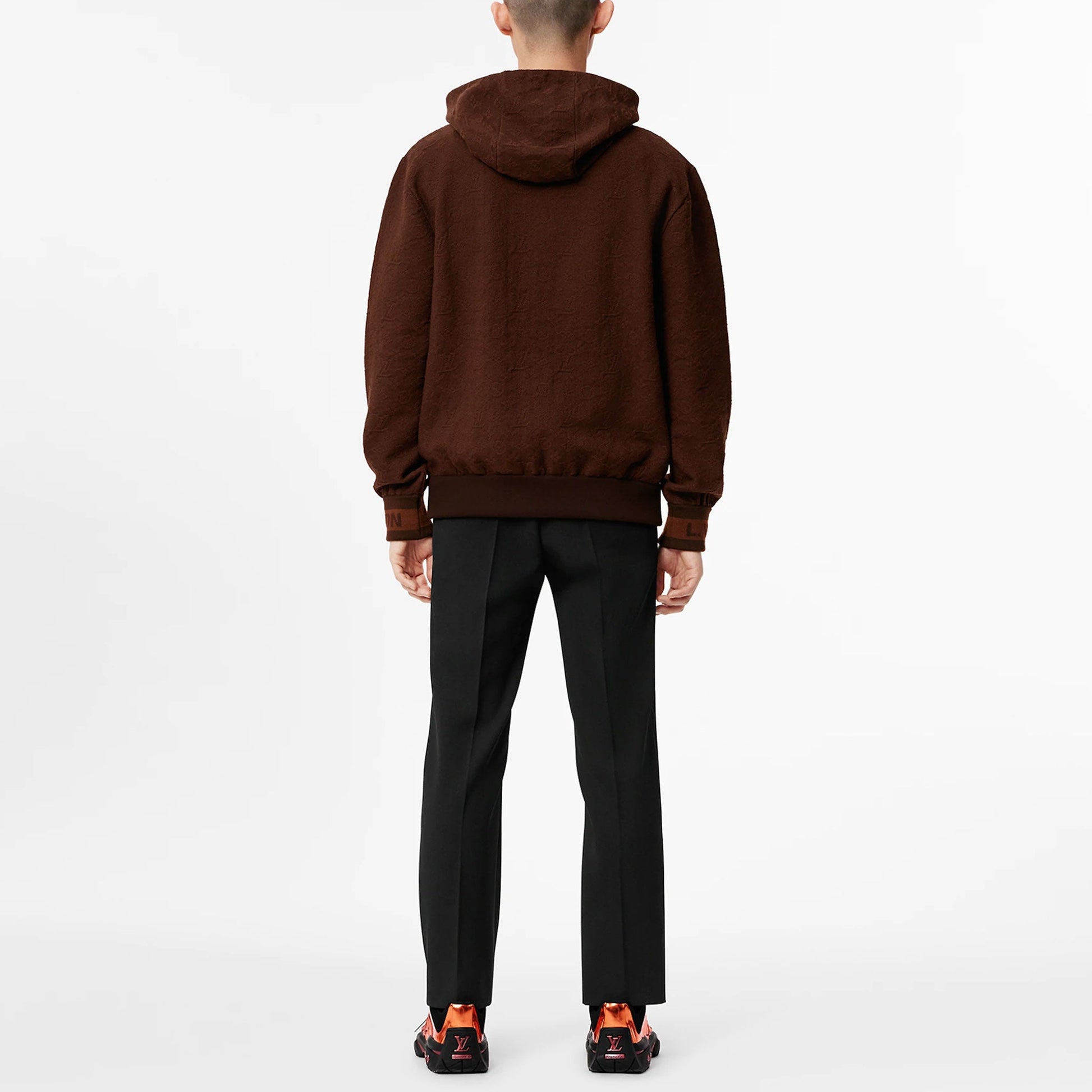 Men's LOUIS VUITTON FW21 Solid Color Drawstring Hooded Long Sleeves Pullover Brown 1A96ZV