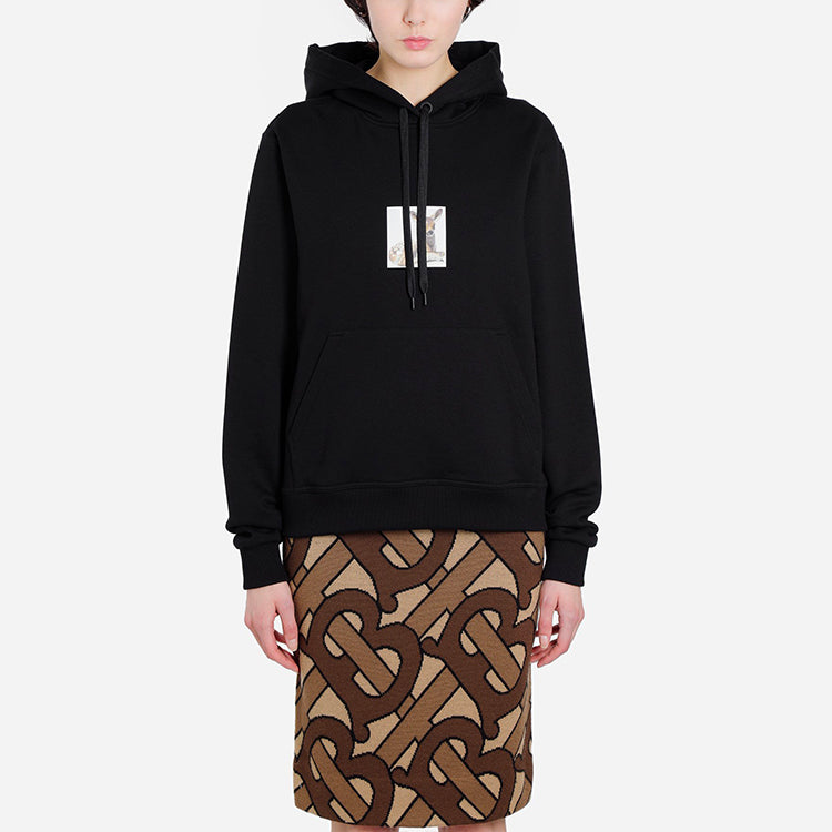 (WMNS) Burberry Deer Print Cotton Oversized Hoodie Black 8024655