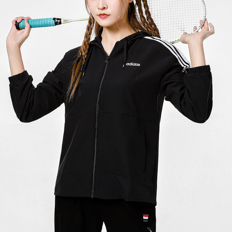 (WMNS) adidas neo Training Sports Stripe Loose Hooded Jacket Black H36746