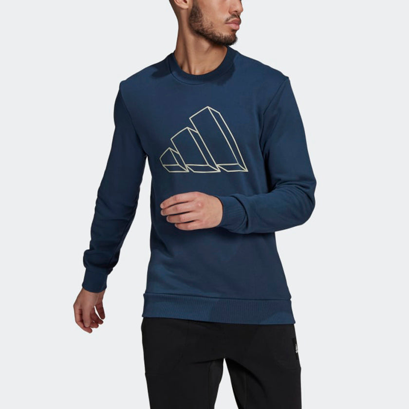 adidas M Fi Gfx Crew Sports 3D Logo Printing Round Neck Pullover Navy Blue GL5671
