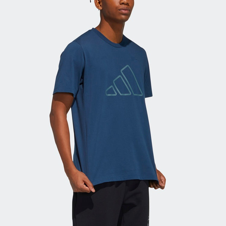adidas Th Tee Techgfx Logo Printing Sports Training Short Sleeve Navy Blue GP0984
